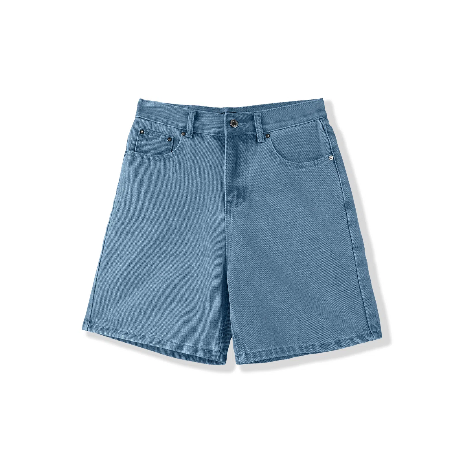 我是大卫 复古设计感水洗牛仔裤潮流毛边直筒宽松五分休闲短裤 男女同款 蓝色