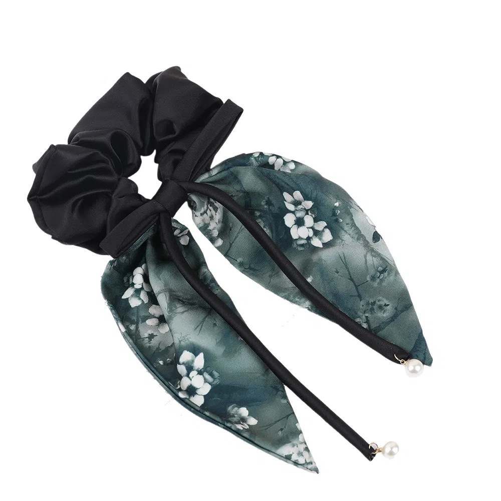 彤彤兔 新中式水墨飘带蝴蝶结大肠温柔质感扎马尾发绳褶皱 缎面 发圈 女款