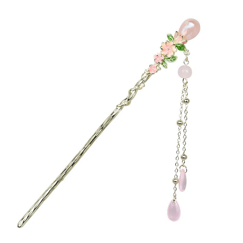 彤彤兔 汉服头饰珍珠花朵流苏日常佩戴丸子头盘头子发钗优雅 合金 发簪 女款