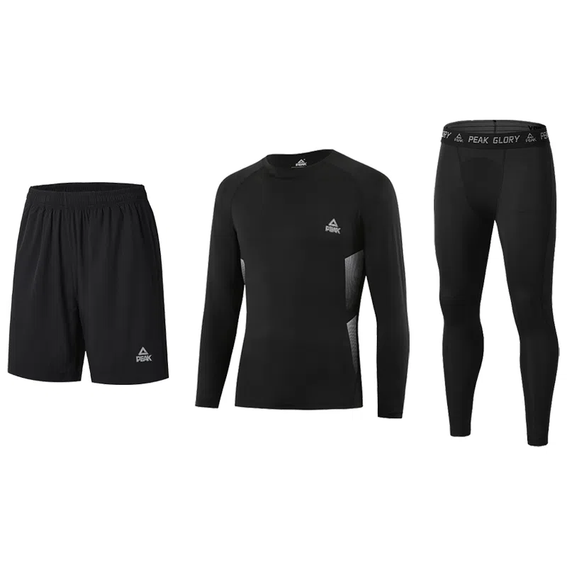 匹克 休闲运动紧身速干透气跑步骑行训练健身套装 男女同款 黑色