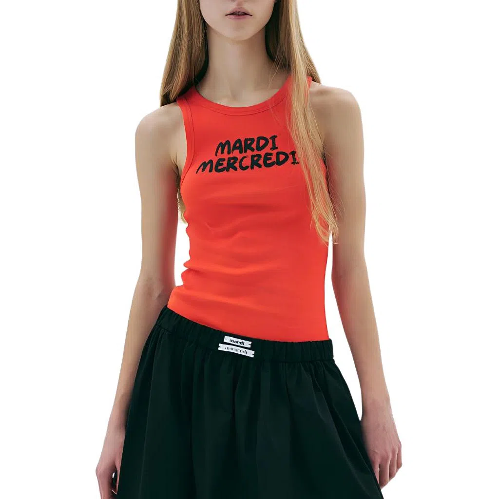 MARDI MERCREDI SS25 TANK RACER BRUSH LOGO_ORANGE BLACK