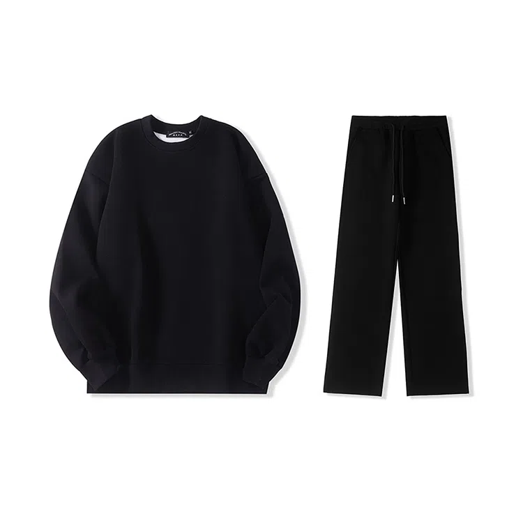 我是大卫 纯色圆领宽松休闲卫衣束脚系带长裤卫衣套装 男女同款