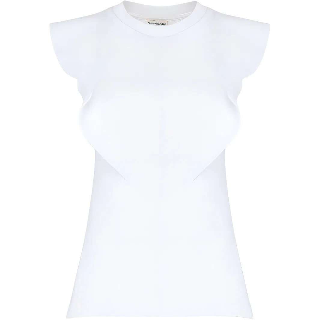 Alexander McQueen Frill Detail Sleeveless Top In Optic White T