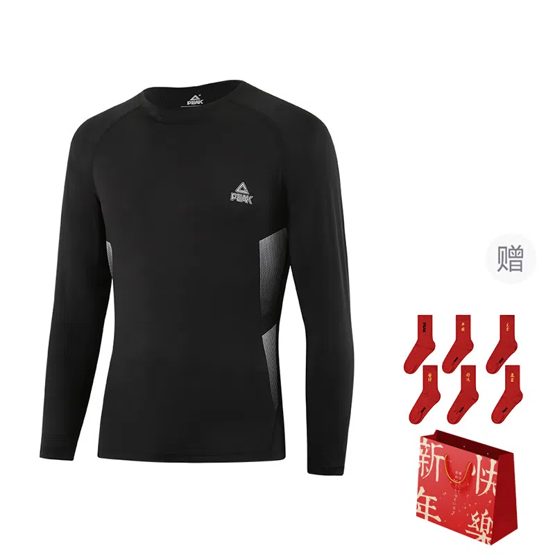 匹克 加绒高弹纯色运动训练舒适透气健身衣 男女同款 黑色