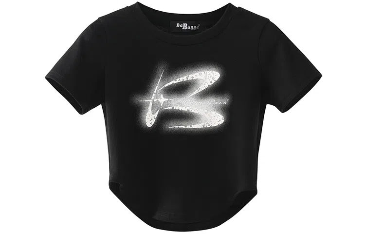 BABUGGE Retro Letter Pattern Crew Neck Tee