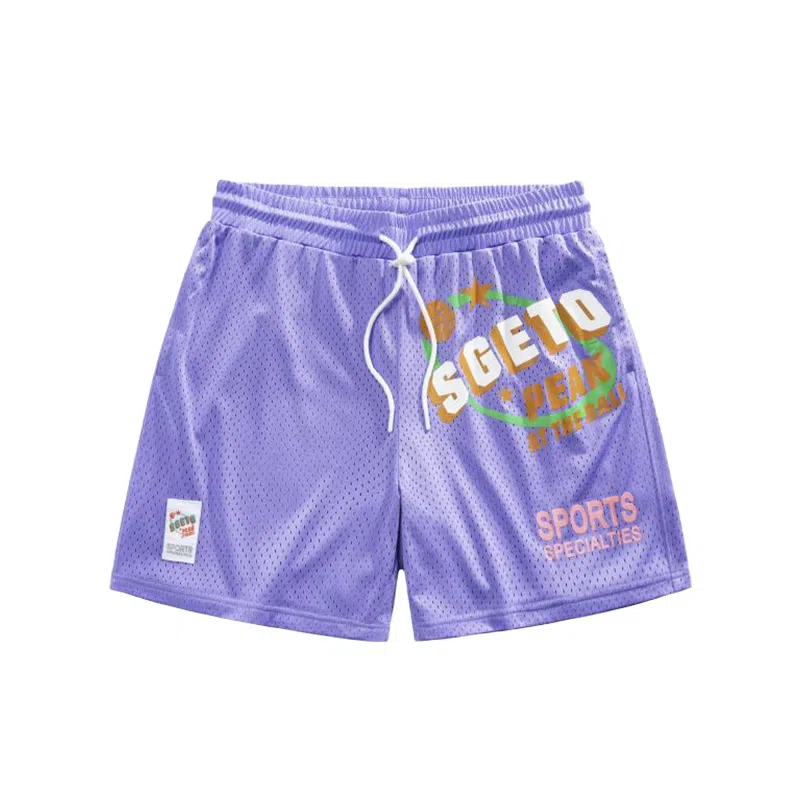 网眼字母大印花美式复古速干透气宽松直筒系带运动短篮球裤 男款