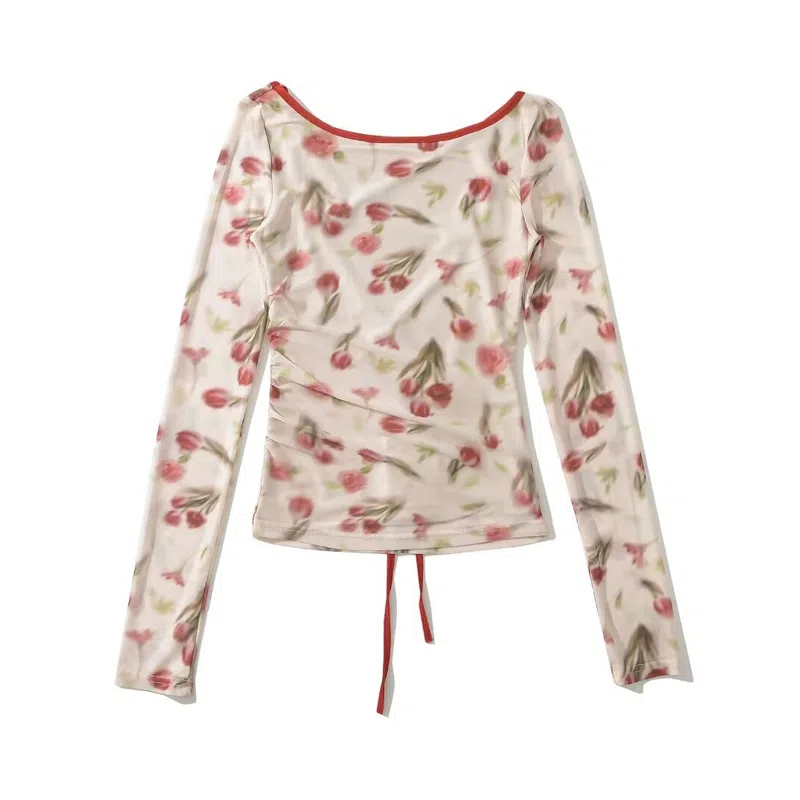 JUFU Floral Long Sleeve Tee Beige