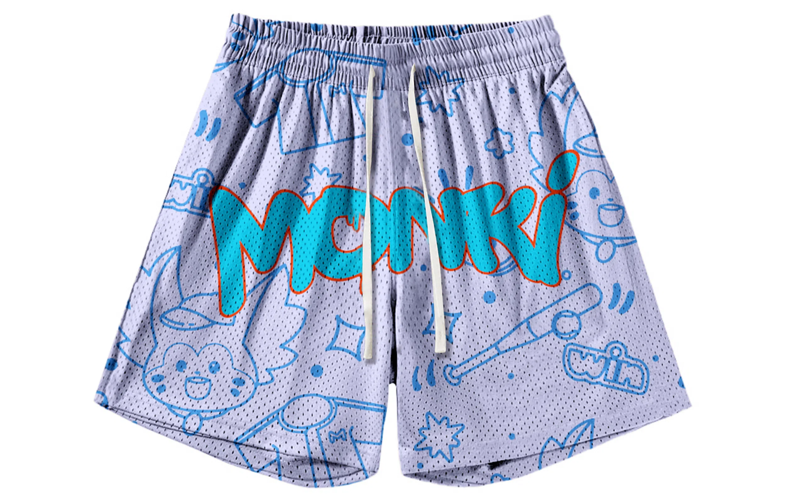 王者荣耀 梦奇款 趣味创意卡通印花拼接撞色满印运动篮球家居服系带宽松直筒松弛感慵懒风五分休闲短裤 男女同款