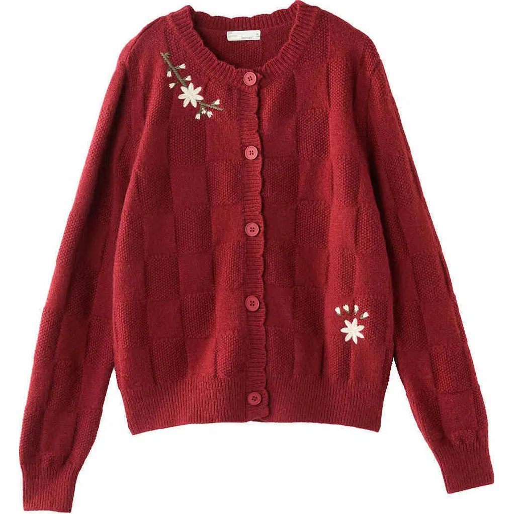 茵曼 复古提花圆领开衫长袖毛衣 女款