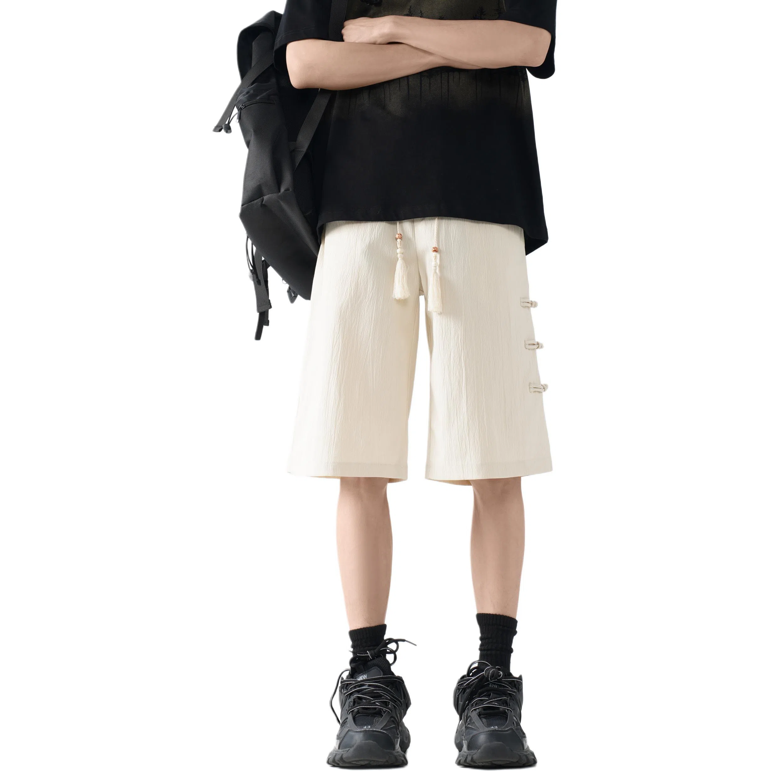 颂希尔 纯色国风设计薄款五分裤宽松直筒百搭休闲短裤 男女同款