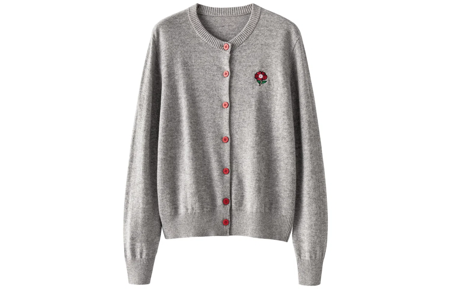 恒源祥 花朵绣花圆领单排扣开衫长袖毛衣 女款