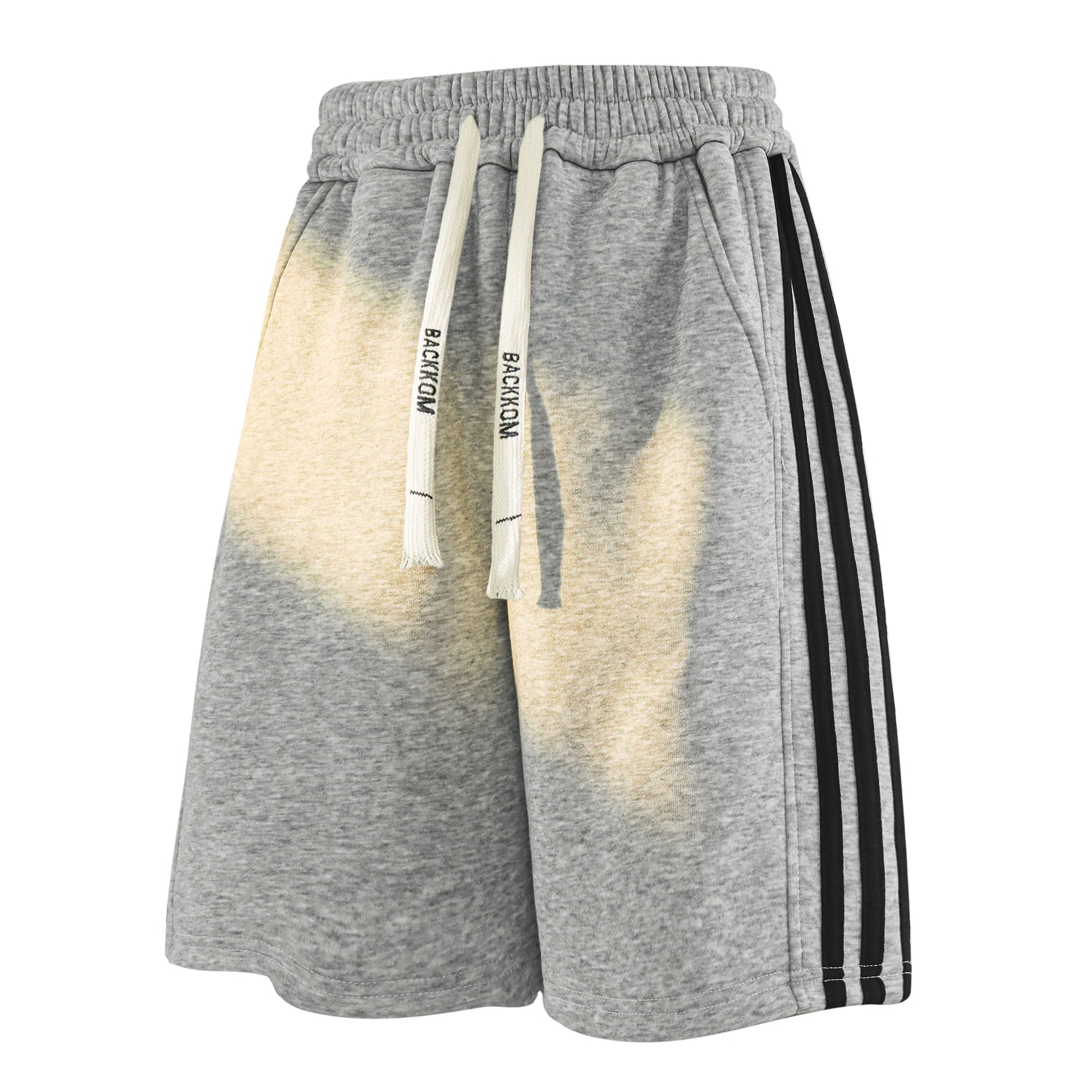 大卫贝肯 美式复古基础款字母系带侧边条纹宽松舒适纯色运动五分休闲短裤 男女同款