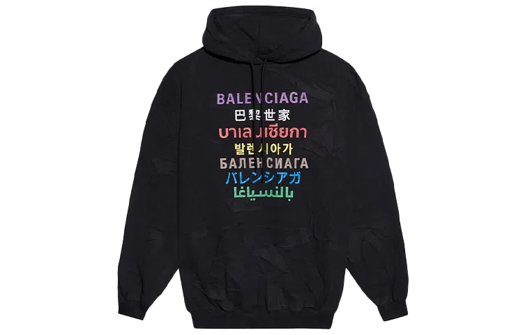 Balenciaga Multilingual Logo Hoodie Black