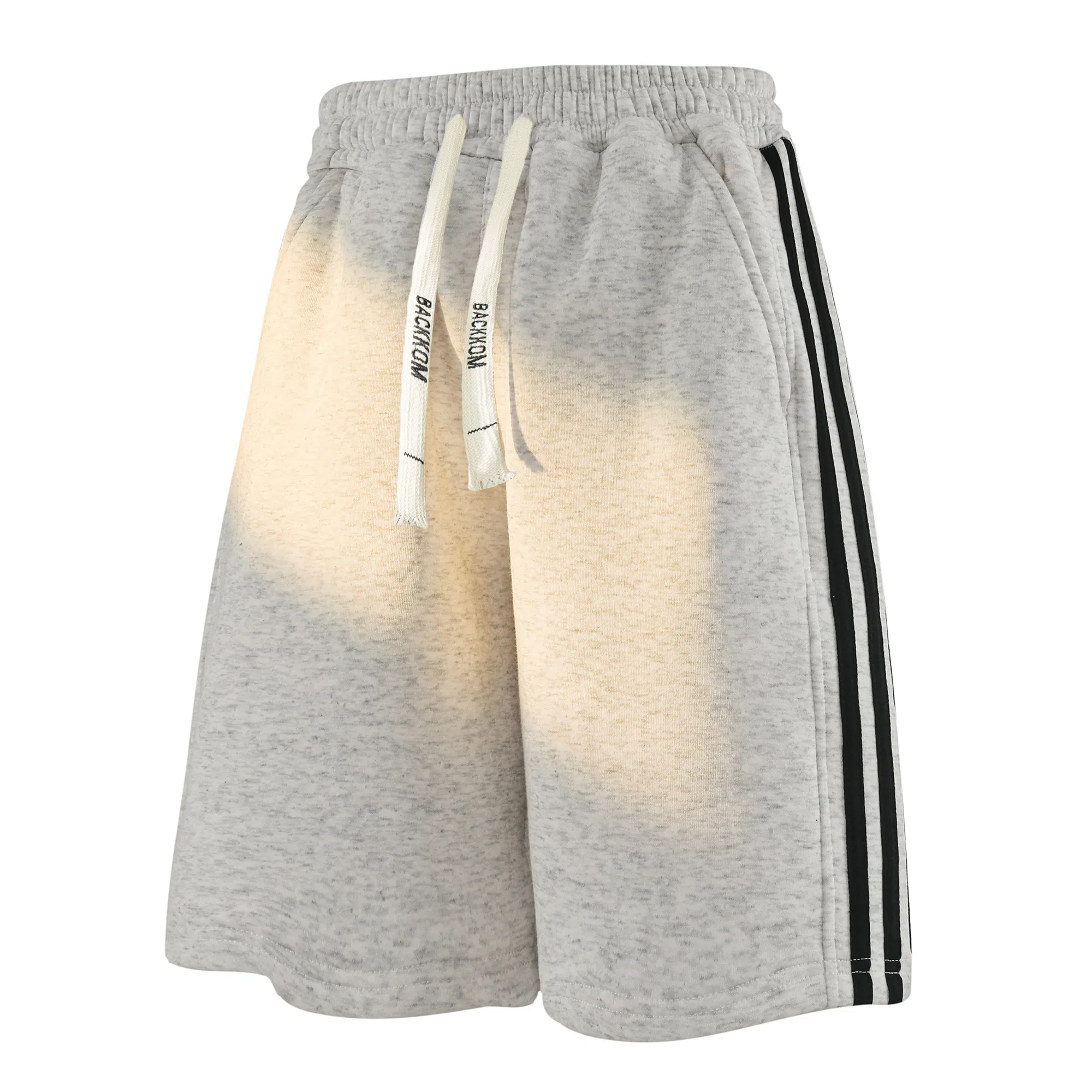 大卫贝肯 美式复古基础款字母系带侧边条纹宽松舒适纯色运动五分休闲短裤 男女同款