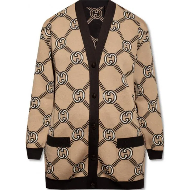 GUCCI FW21 Interlocking GG Wool Cardigan Brown
