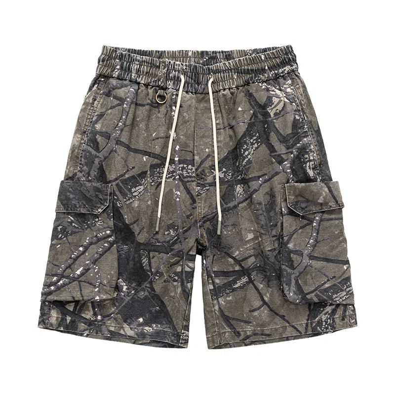 逆腾 美式多口袋工装休闲短裤 男女同款 迷彩色