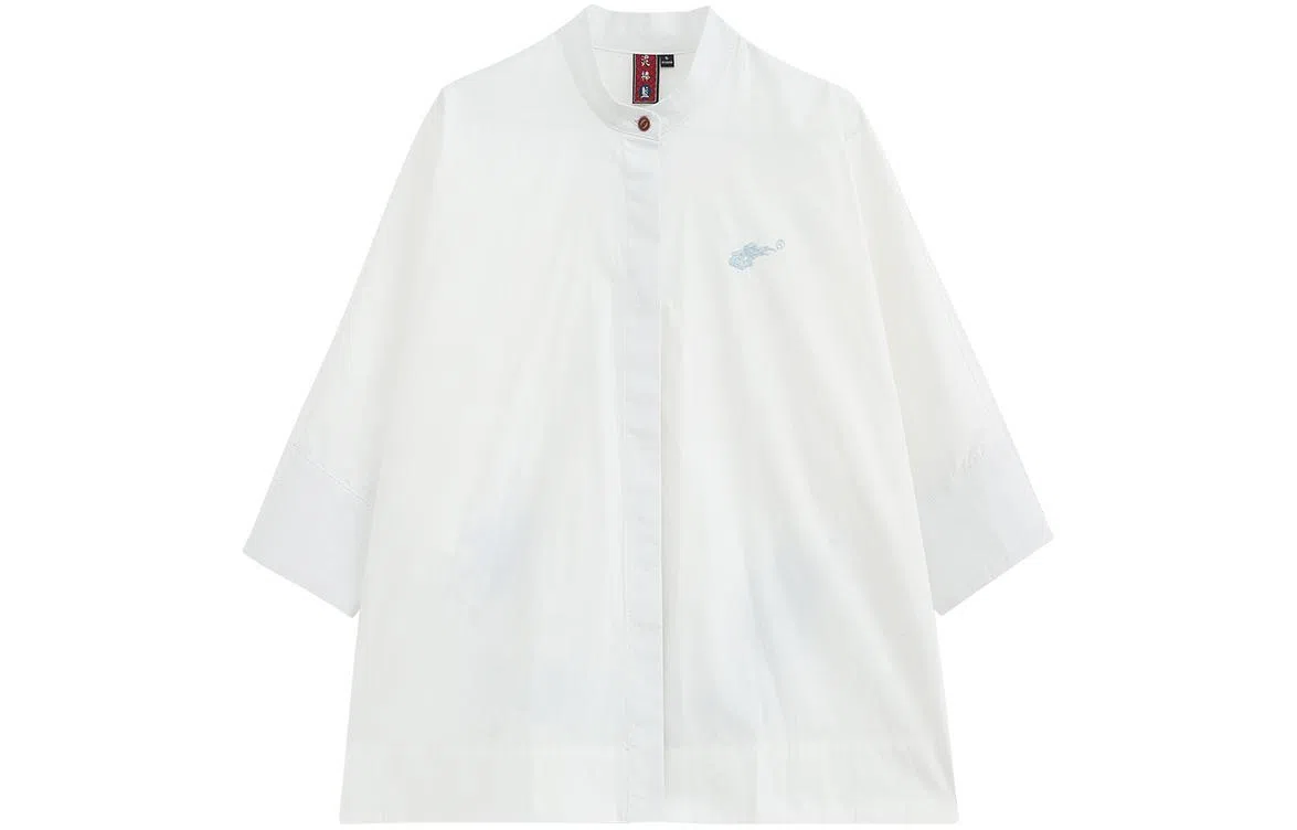 鬼洗 纯色纽扣七分宽松短袖衬衫 女款