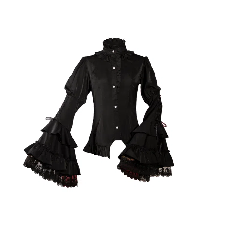 豹了个猫 暗香蝠动姬袖内搭 哥特风打底暗黑长袖衬衫 女款