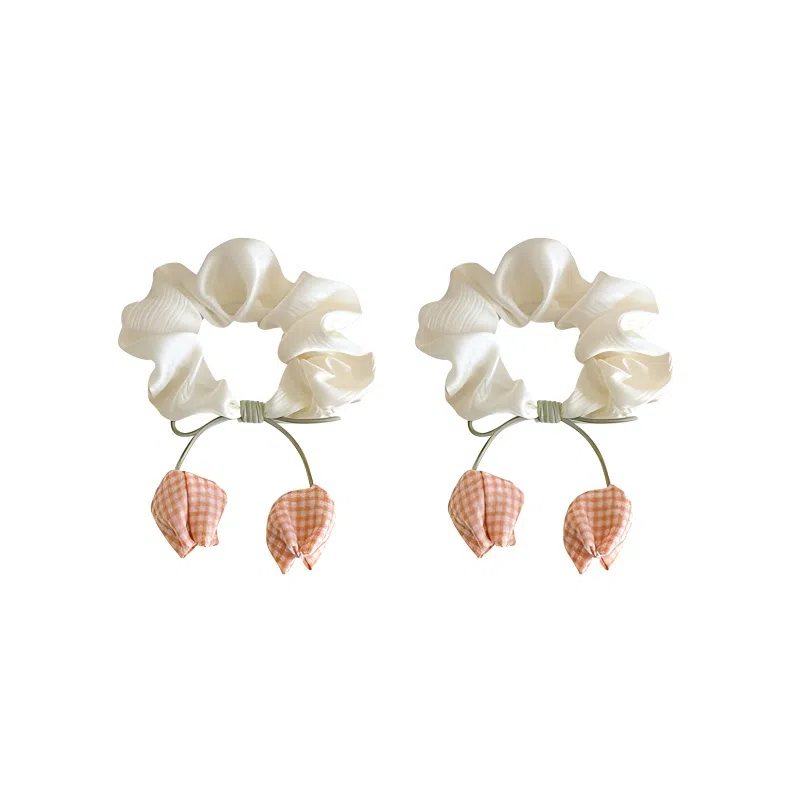 丹琴 甜美少女郁金香发绳女森系玫瑰花苞大肠头绳马尾扎头发发饰 布艺 发圈 女款