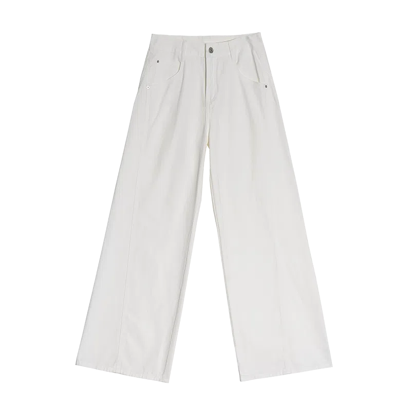 拾籍 甜酷风高腰宽松阔腿牛仔裤 女款 白色