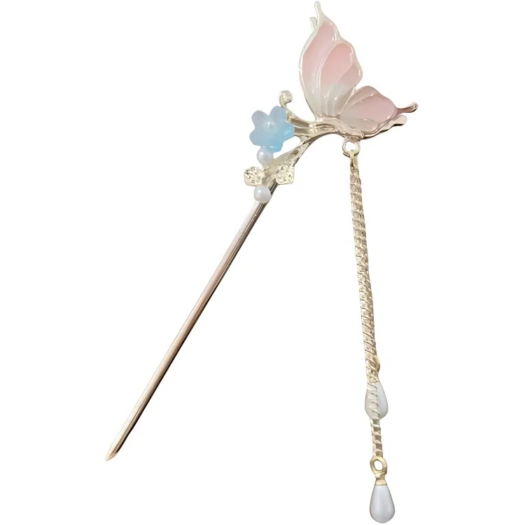 【云深入林】 指尖瑰宝 古风立体蝴蝶花朵精致灵动优雅甜美可爱国风高级感步摇复古汉服旗袍流苏簪子 镀银 发簪 女款