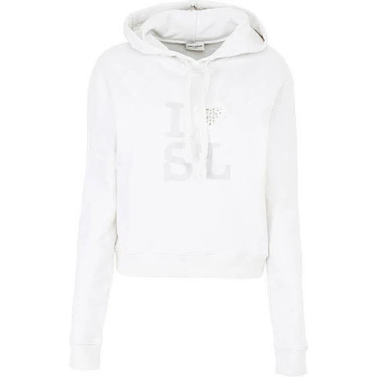Saint Laurent Logo Drawstring Hoodie White