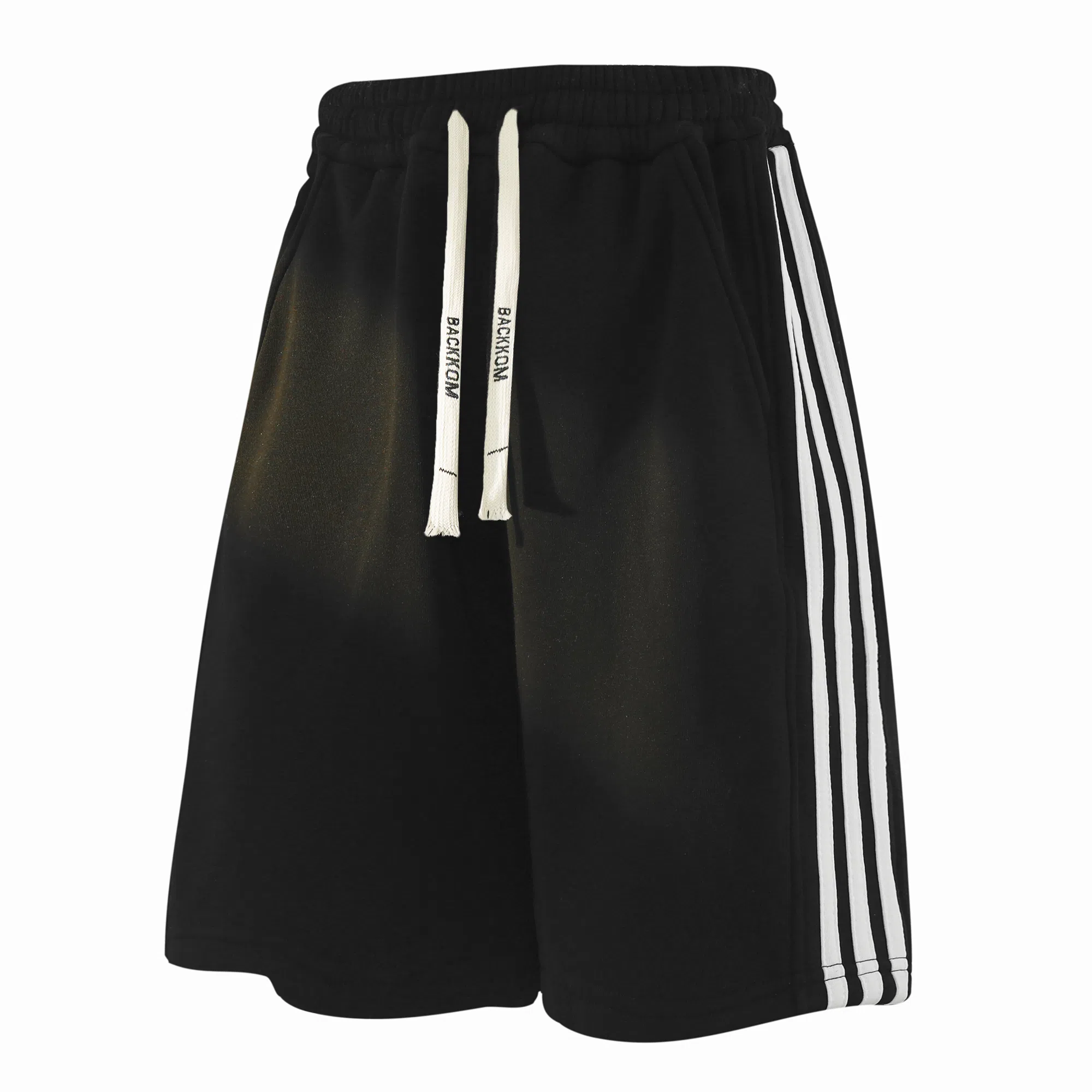 大卫贝肯 美式复古基础款字母系带侧边条纹宽松舒适纯色运动五分休闲短裤 男女同款