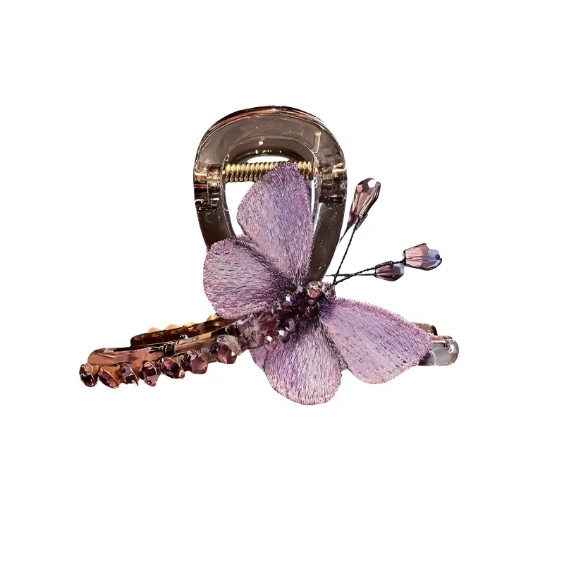 丹琴 气质复古风刺绣蝴蝶抓夹女精致高级感国风后脑勺半扎发鲨鱼夹发饰 树脂/水钻 发夹 女款