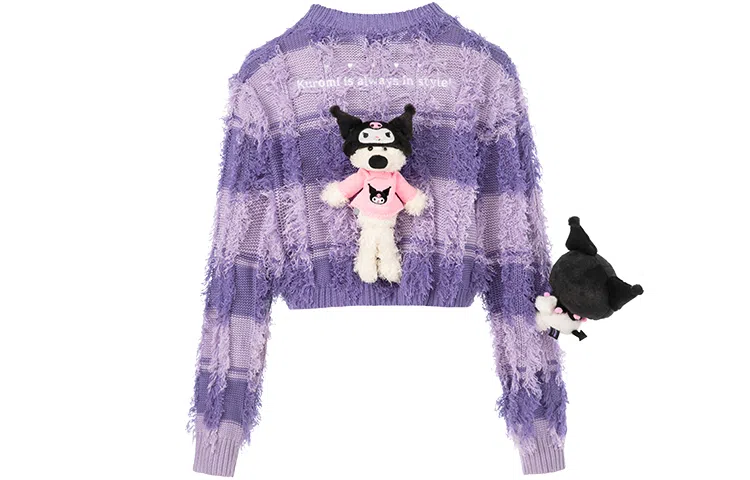 13 DEMARZO x Sanrio 23FW Plush Doll Stripe Knit Cardigan