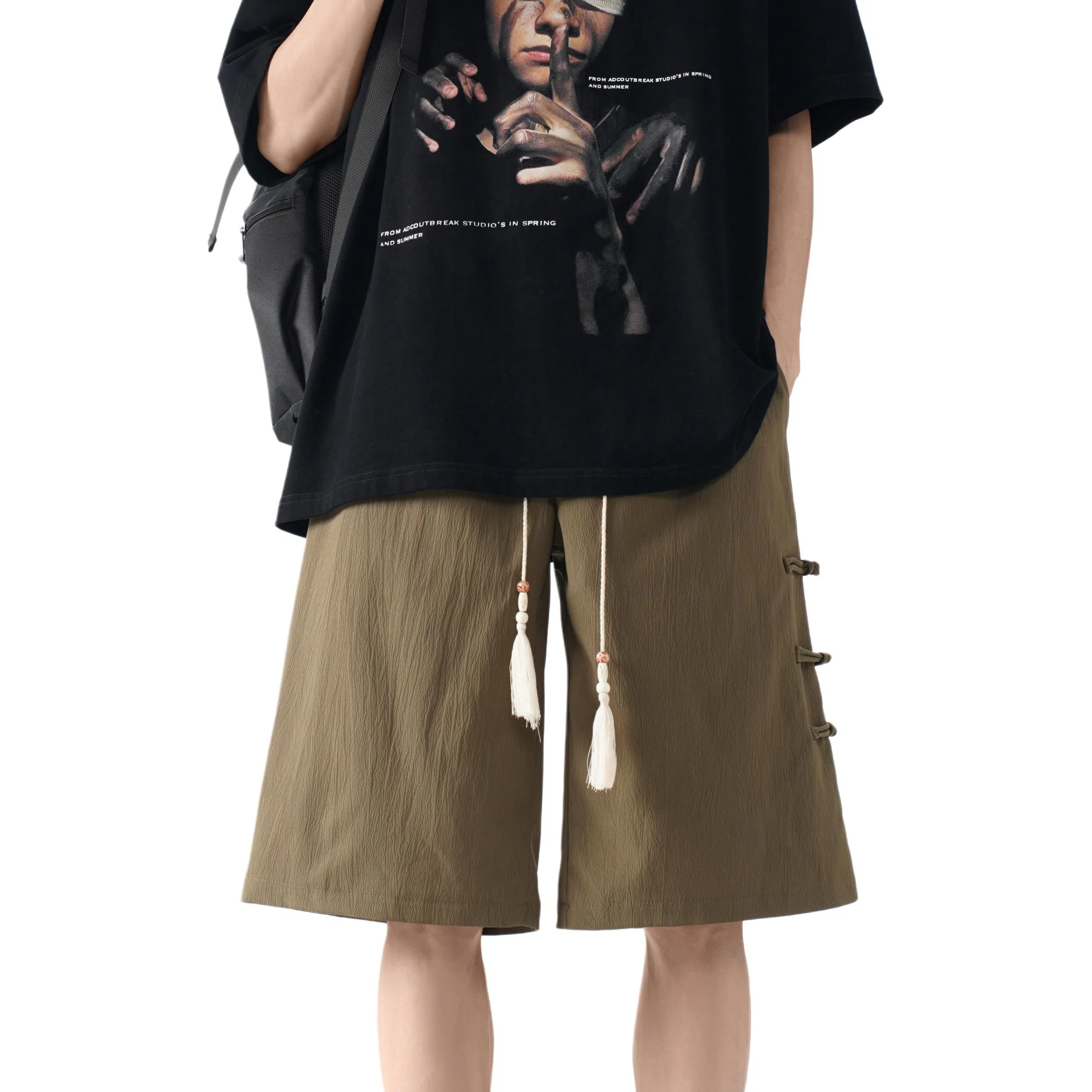 颂希尔 纯色国风设计薄款五分裤宽松直筒百搭休闲短裤 男女同款