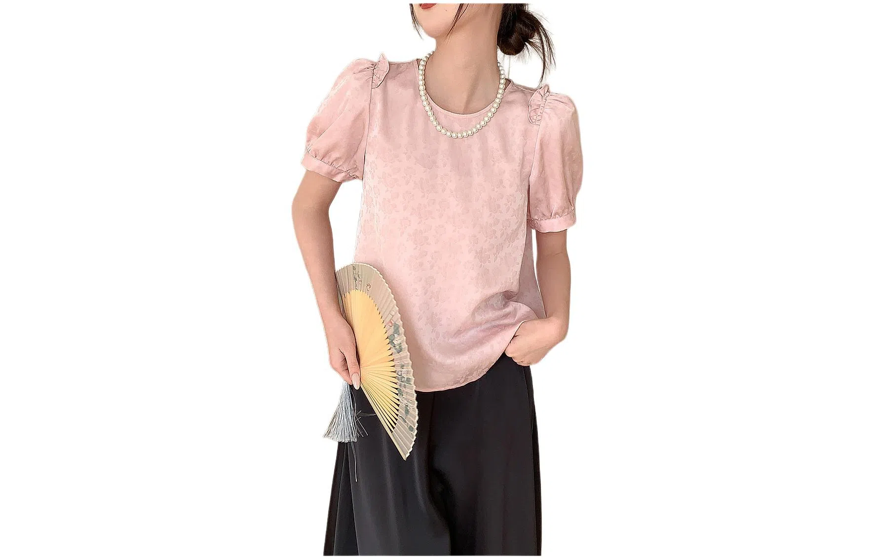 【dme】 通体印花宽松圆领短袖衬衫 女款 浅粉色