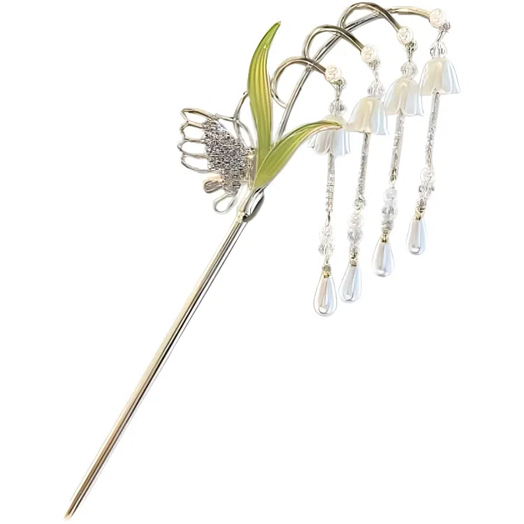 【清风明月】 指尖瑰宝 古风蝴蝶铃兰花流苏簪子温柔优雅气质简约小众设计高级感森系立体繁花链条步摇发饰 合金/锆石/滴油 发簪 女款