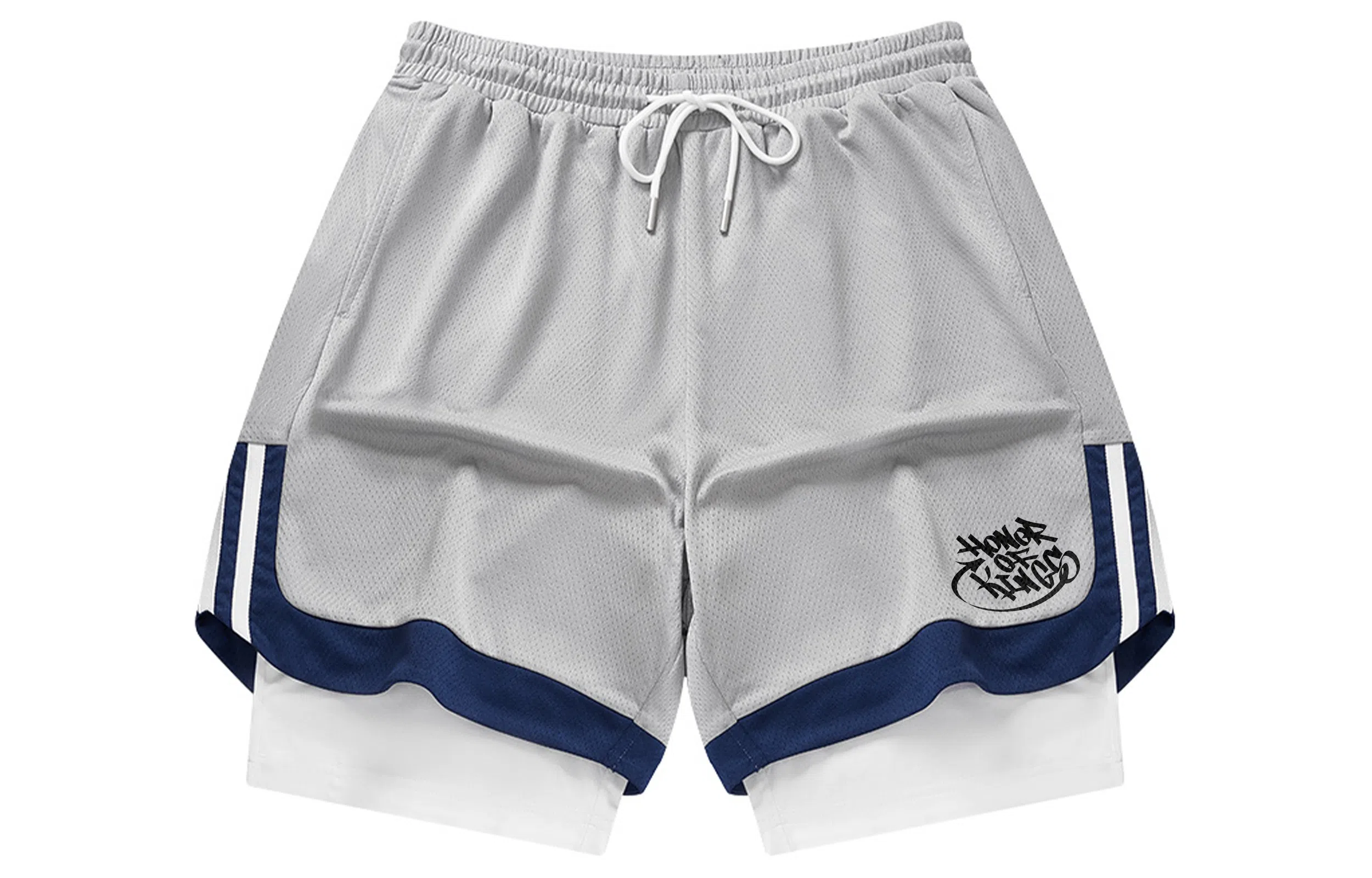 王者荣耀 标语款 美式基础款字母印花户外运动篮球跑步训练宽松透气假两件抽绳休闲短裤 男女同款