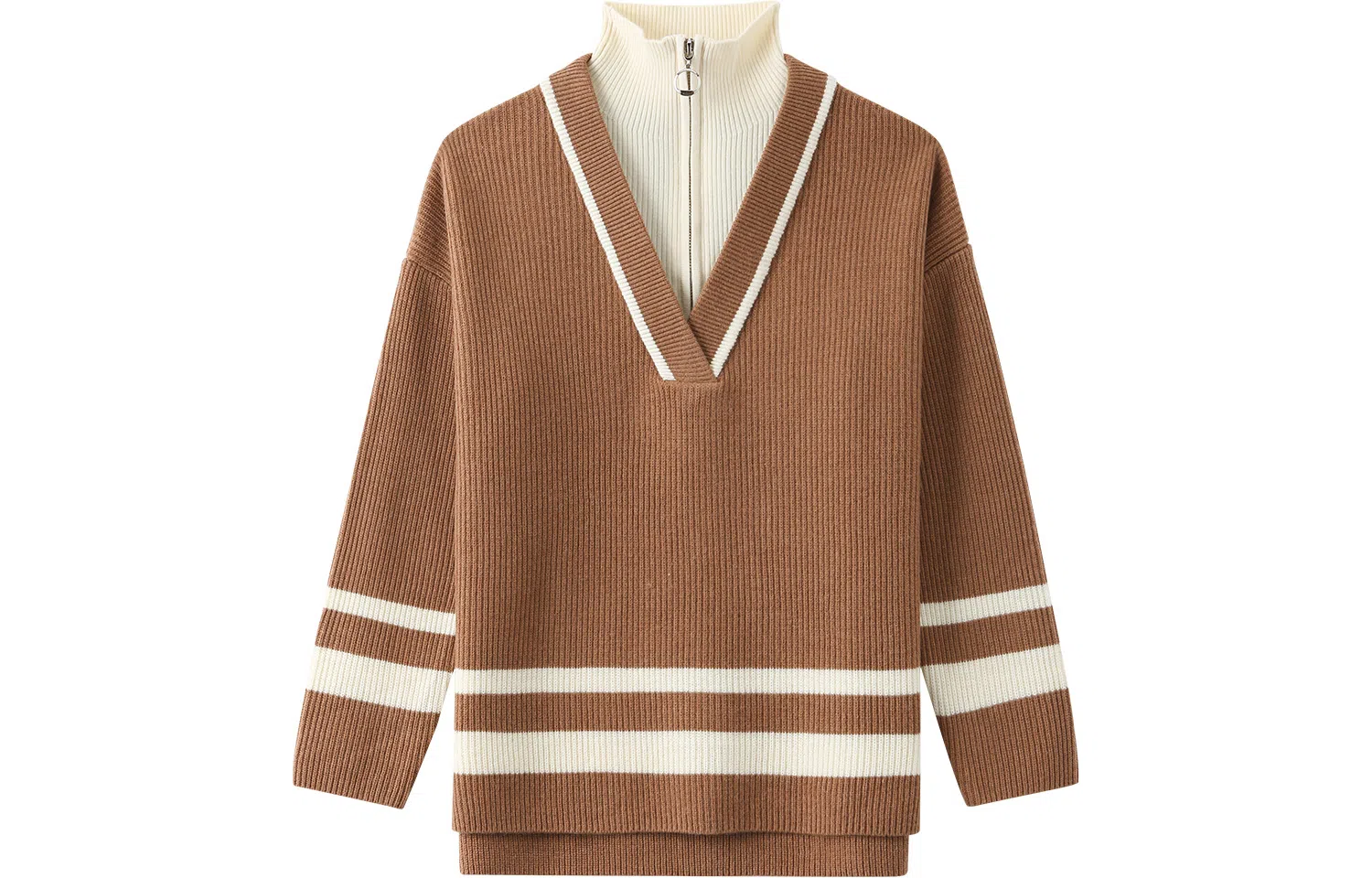 恒源祥 拼色条纹假两件套头针织毛衣 女款