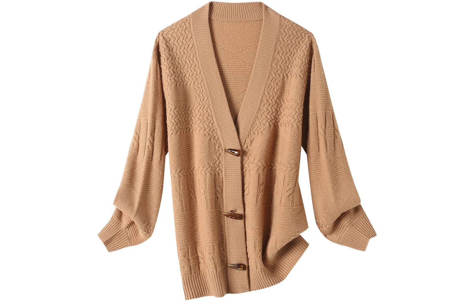 恒源祥 牛角扣复古立体绞花宽松毛衣 女款