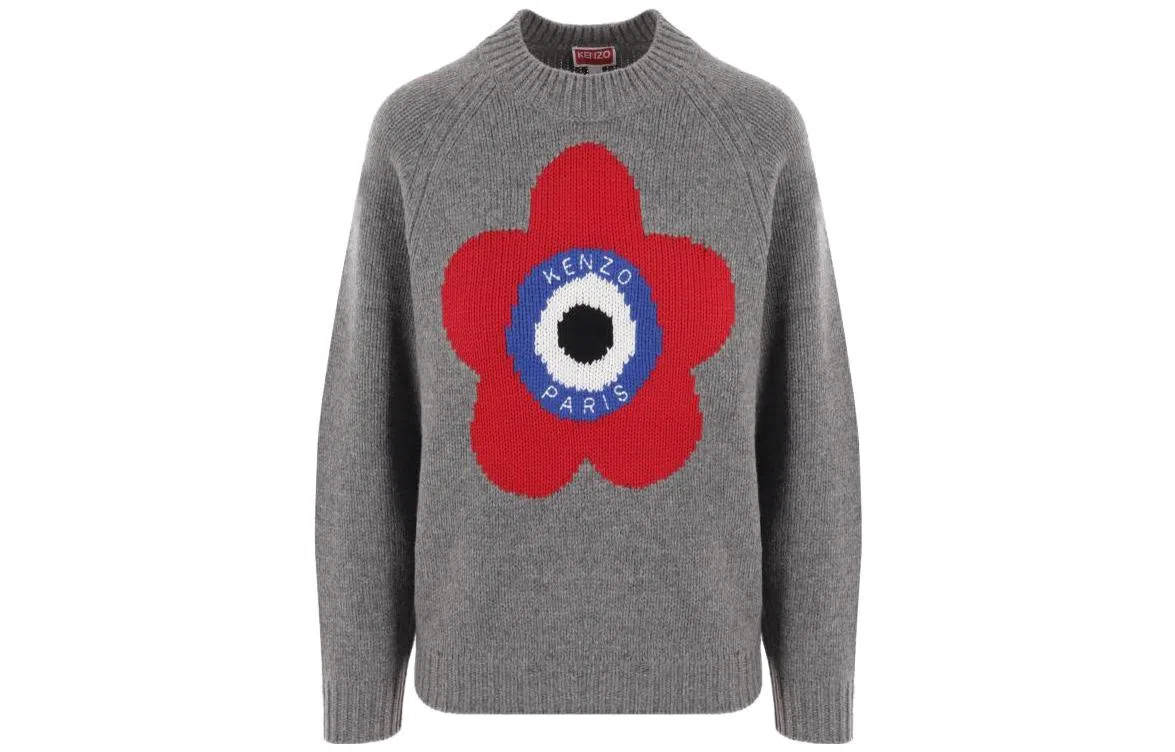 KENZO Floral Print Crewneck Sweater Grey