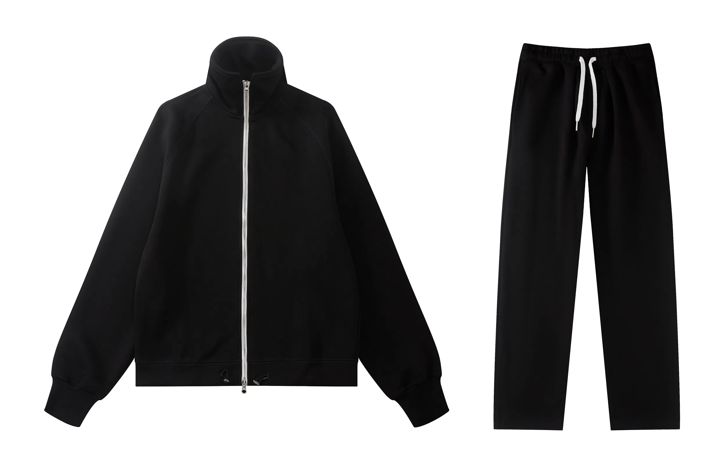 我是大卫 韩版百搭立领纯色休闲两件套美式高街宽松卫衣套装 通用 黑色