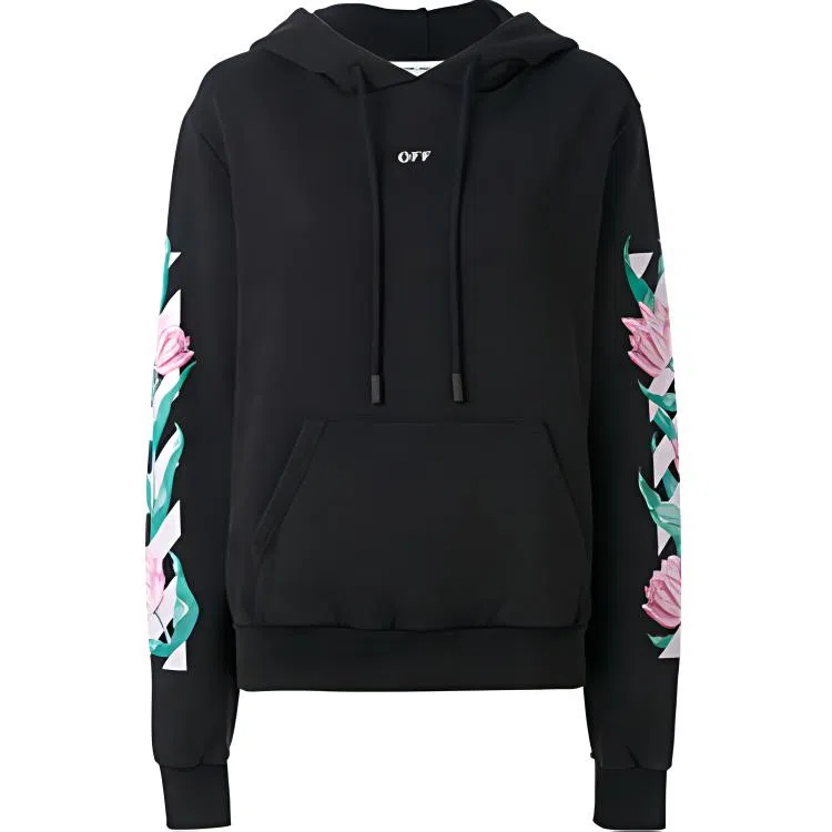 OFF-WHITE Floral Print Hoodie Black