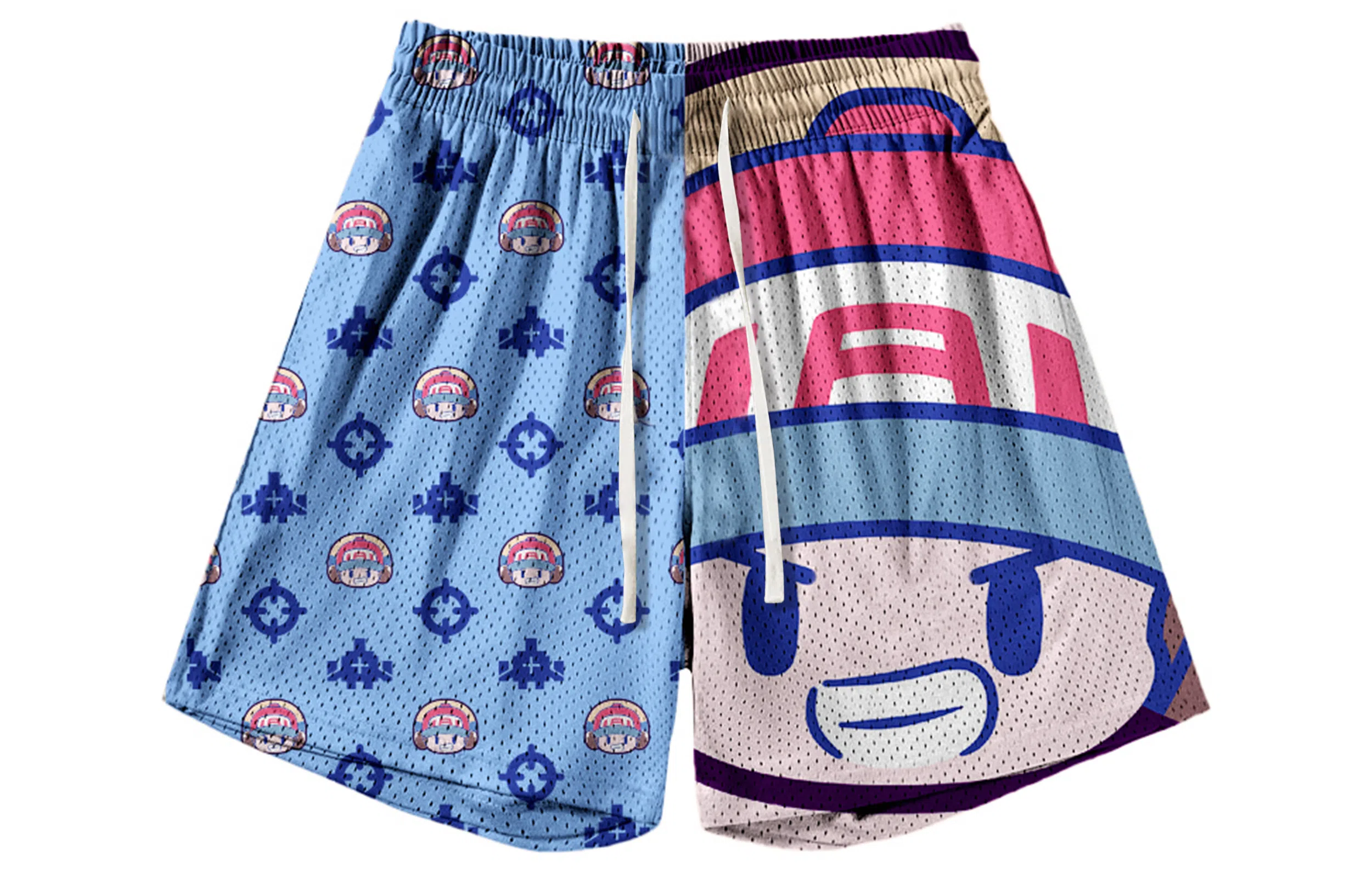 王者荣耀 鲁班七号电玩小子款 趣味卡通创意印花拼接撞色运动篮球家居服系带宽松直筒松弛感慵懒风五分休闲短裤 男女同款 蓝色