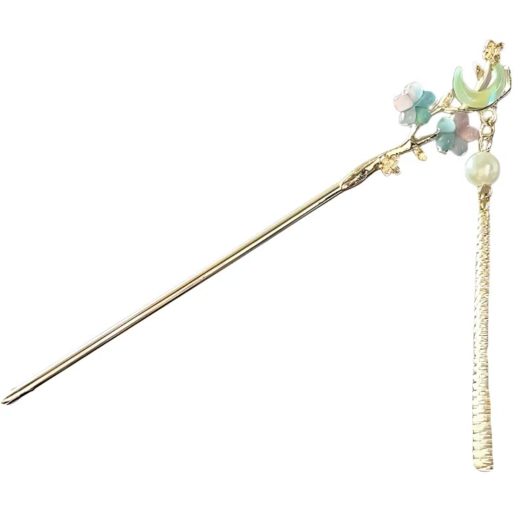 【双生蝶】 指尖瑰宝 古风双色月牙花朵新中式简约大气小众设计立体镂空璀璨多彩双花灵动步摇流苏发饰 合金/滴油 发簪 女款