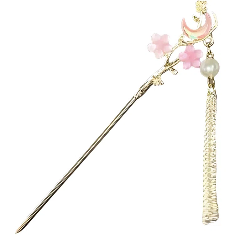 【双生蝶】 指尖瑰宝 古风双色月牙花朵新中式简约大气小众设计立体镂空璀璨多彩双花灵动步摇流苏发饰 合金/滴油 发簪 女款