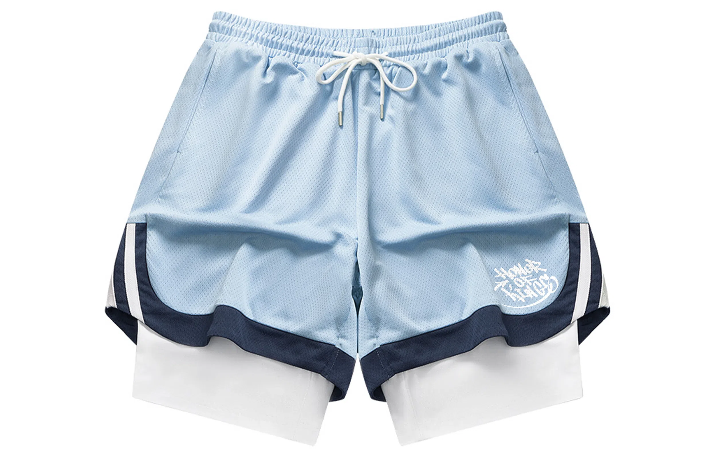 王者荣耀 标语款 美式基础款字母印花户外运动篮球跑步训练宽松透气假两件抽绳休闲短裤 男女同款