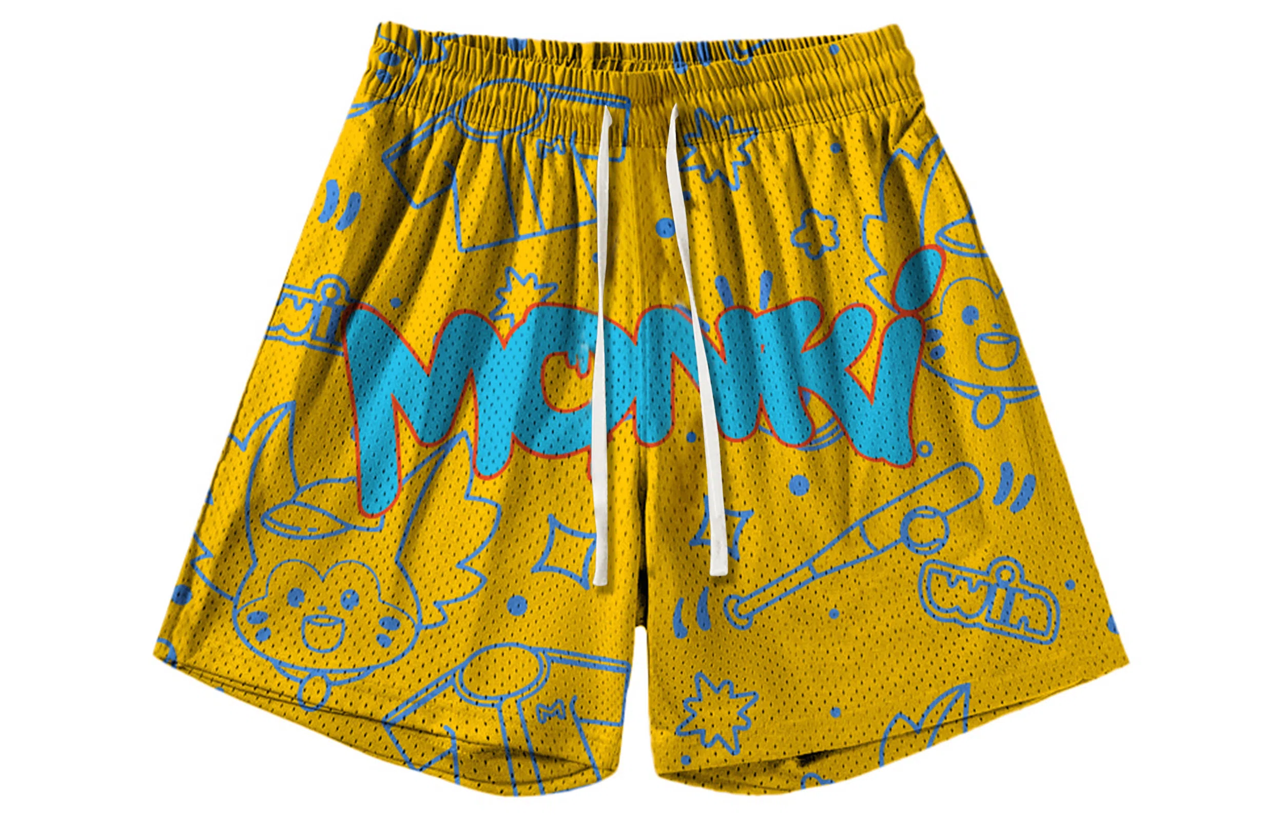 王者荣耀 梦奇款 趣味创意卡通印花拼接撞色满印运动篮球家居服系带宽松直筒松弛感慵懒风五分休闲短裤 男女同款