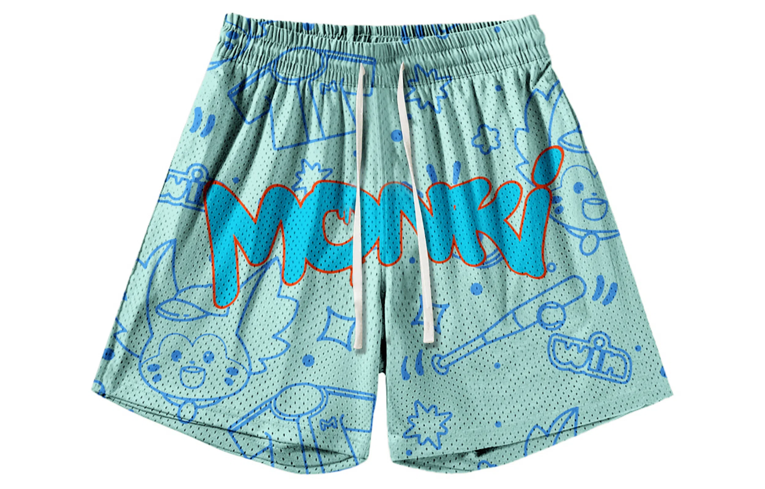 王者荣耀 梦奇款 趣味创意卡通印花拼接撞色满印运动篮球家居服系带宽松直筒松弛感慵懒风五分休闲短裤 男女同款