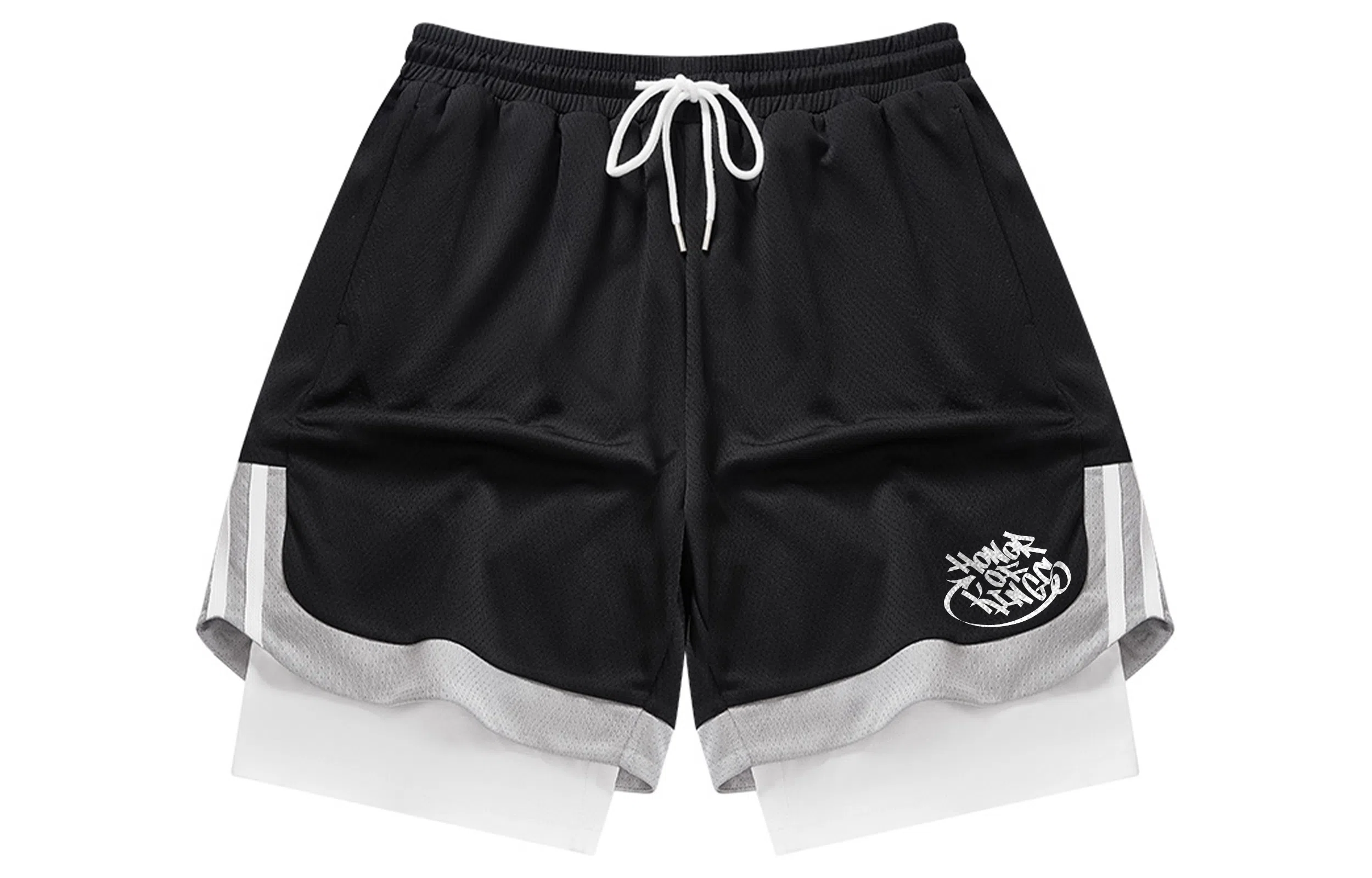 王者荣耀 标语款 美式基础款字母印花户外运动篮球跑步训练宽松透气假两件抽绳休闲短裤 男女同款