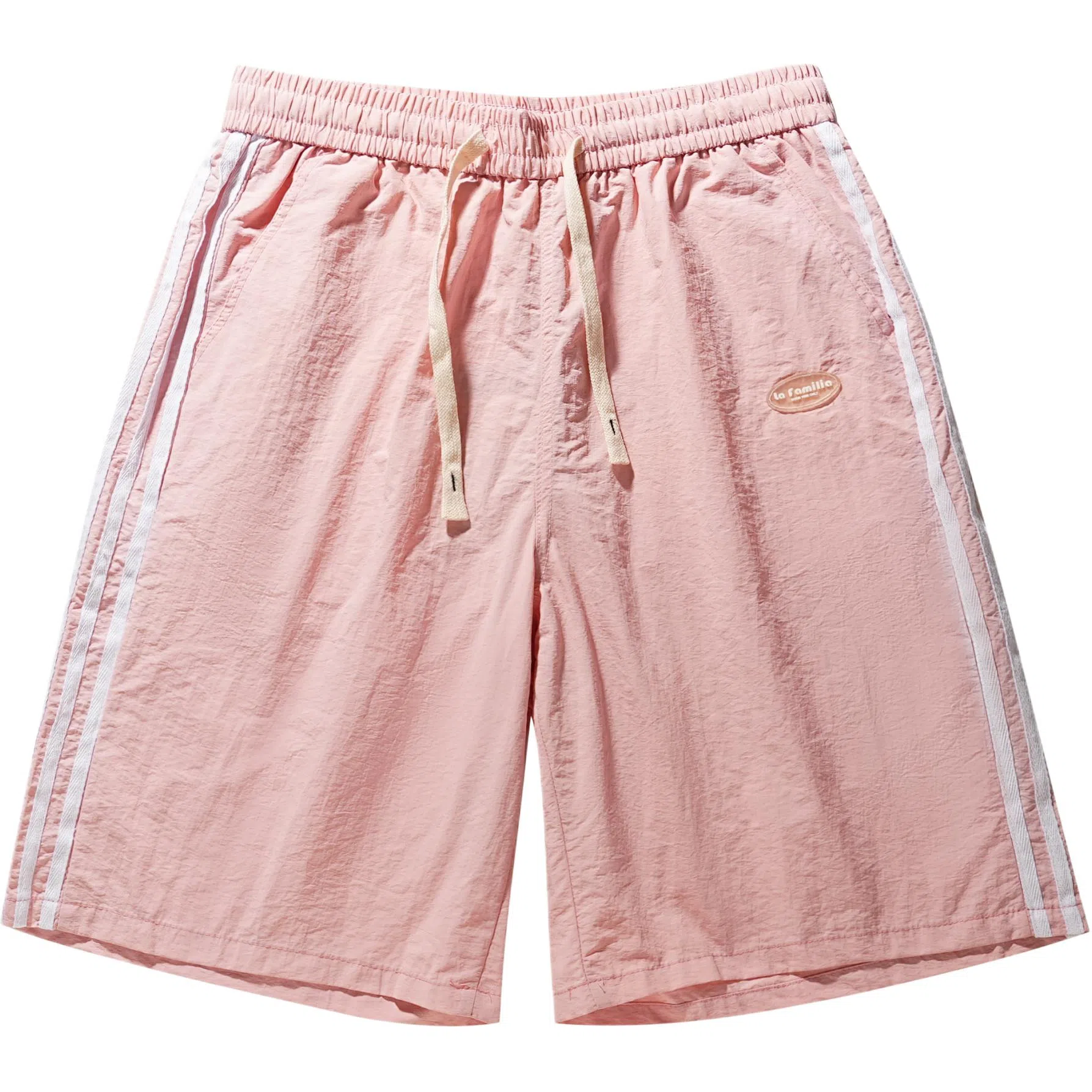 袋鼠 学院风条纹舒适宽松直筒系带休闲短裤 男女同款