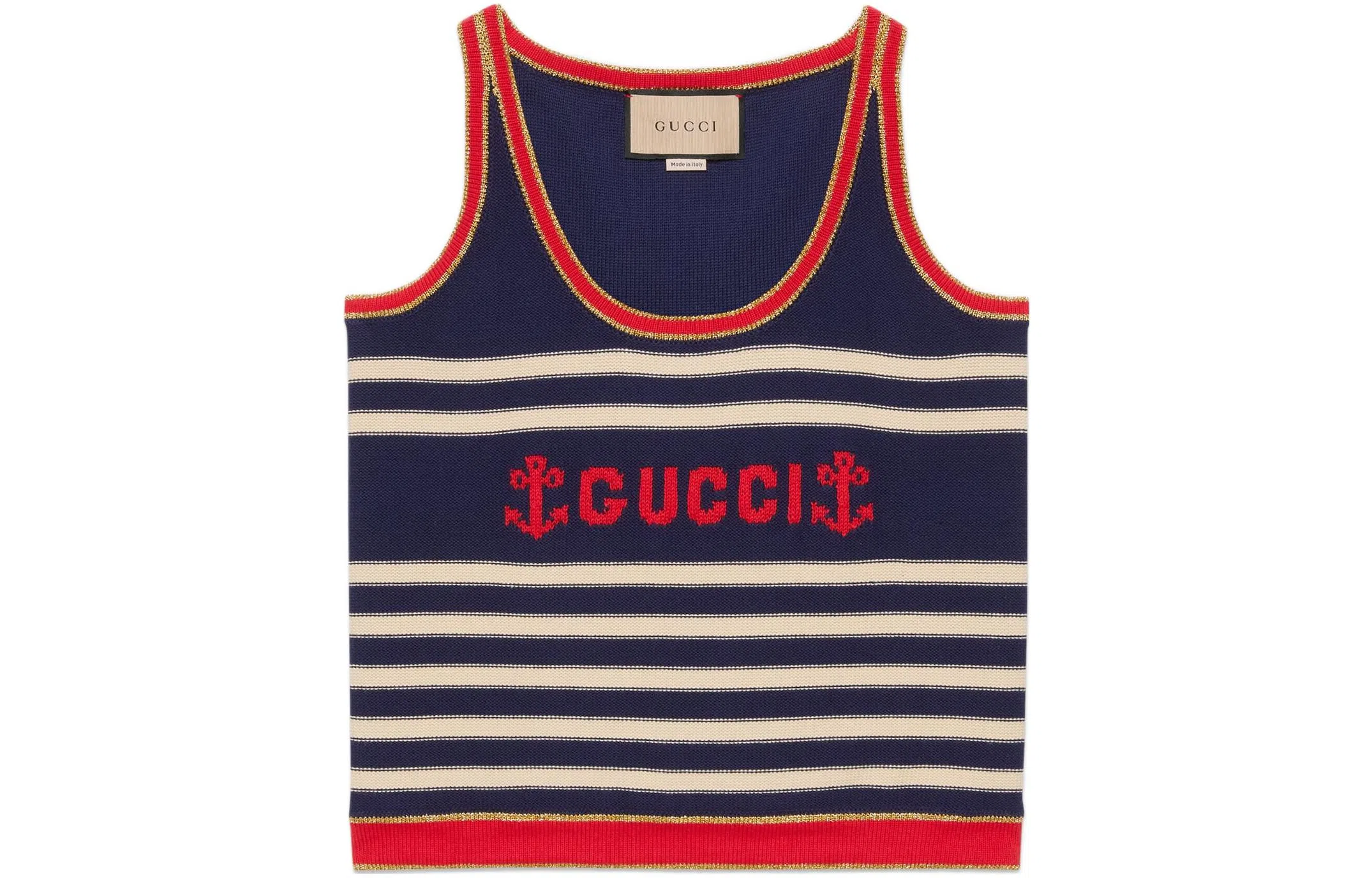 Gucci Striped Logo Sleeveless Top Navy