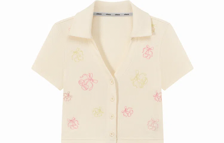 CHUU Cherry Bow Embroidery Cardigan