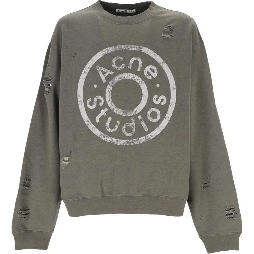 Acne Studios Letter Print Distressed Crewneck Sweatshirt