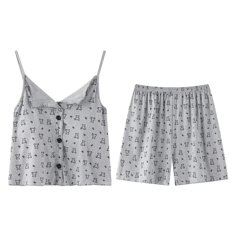 兰缪 带胸垫舒适甜美无袖吊带上衣家居服三分裤睡衣套装 女款 图片色